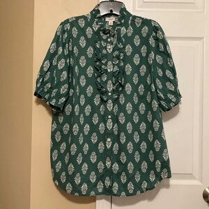 JCrew Factory printed ruffle placket blouse